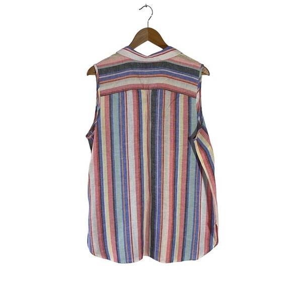 CHICO'S Size 3/XL 100% Linen Striped Colorful Sleeveless V-Neck Top - Picture 3 of 5